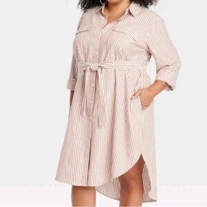 Ava and Viv Striped Button Front Dress with Pockets